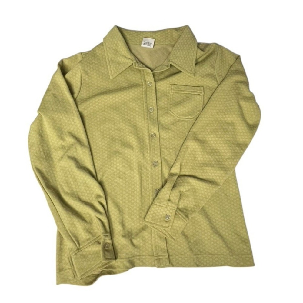 Old Navy Y2K Womens Chartreuse Green‎ Patterned Button Down Shirt Medium